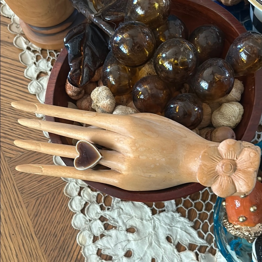 Vintage Brown Ceramic Heart Ring